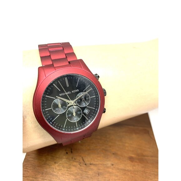Michael Kors Men's Watch MK9061 Slim Runway Quartz Black Dial Red Steel 44mm - Picture 11 of 14